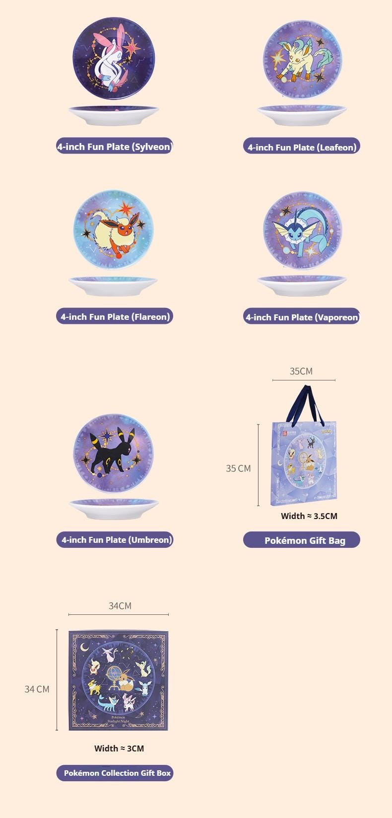 Celestial Cycle: Eeveelution 'Starlight Night' 9-Piece Plate Set