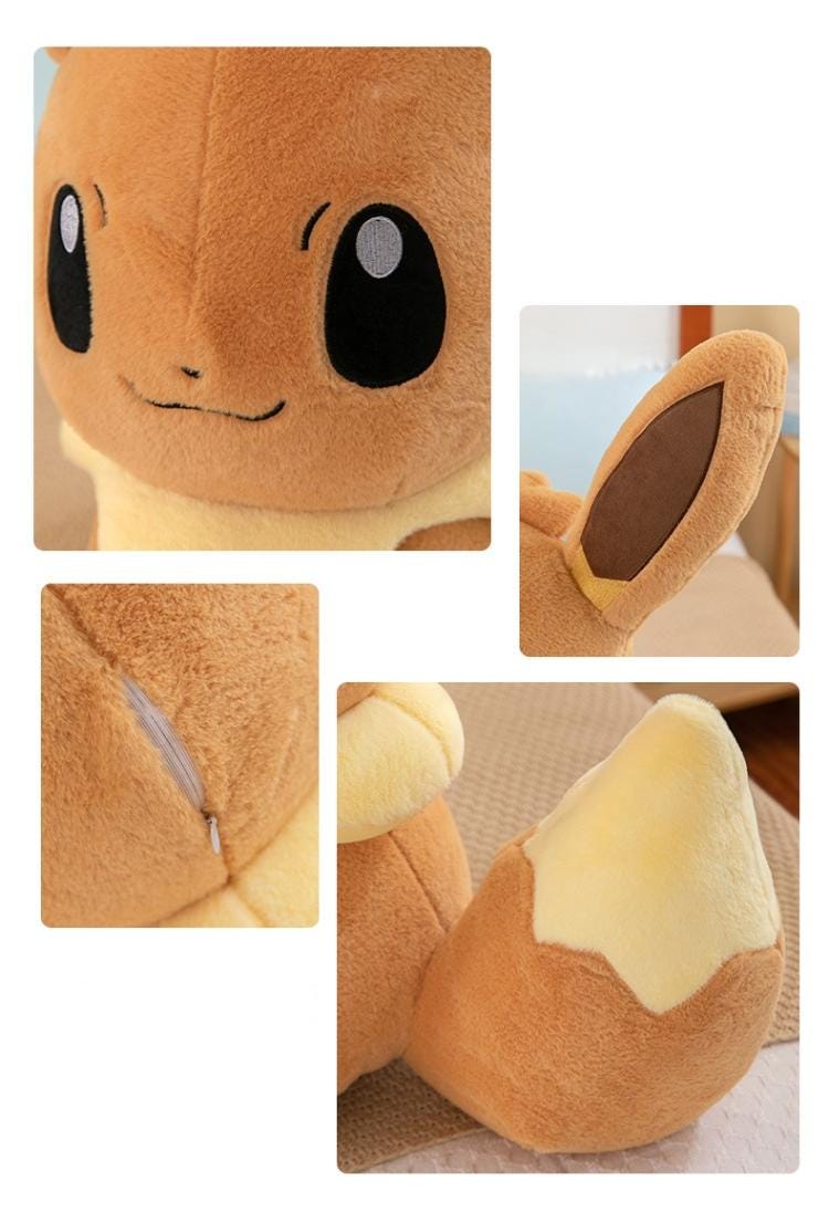 Close-up of high-density cloud-fleece on Eevee plush - premium anime artifact