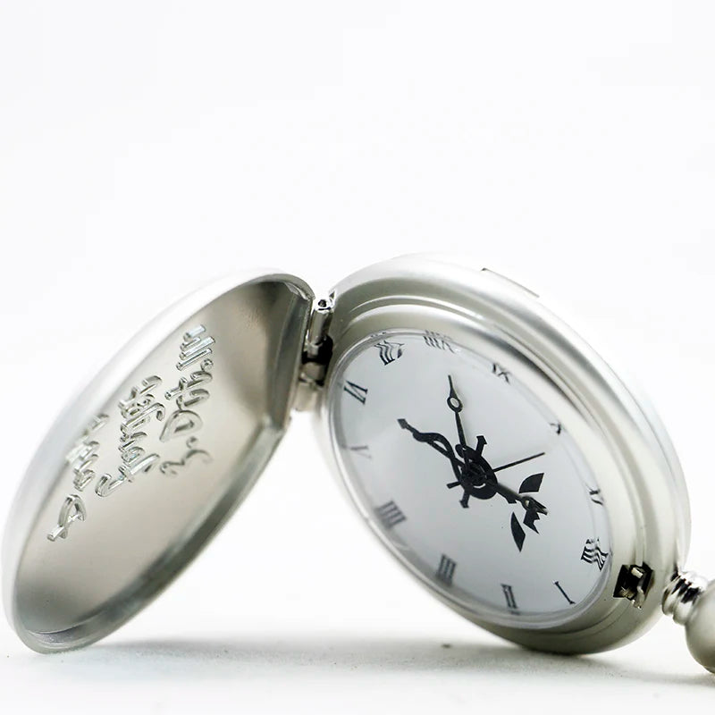 Fullmetal Alchemist Flamel Crest Pocket Watch – Antique Silver Quartz Necklace