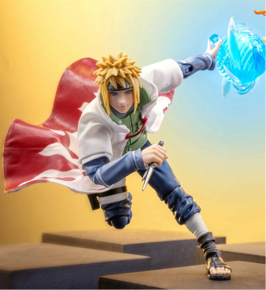 Poseable wired anime figure cloak showing dynamic wind-blown effect on 6-inch shinobi figure