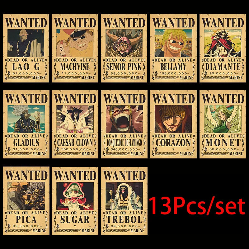 One Piece Wanted Posters Set (10-Pack) – Vintage Kraft Paper Wall Art