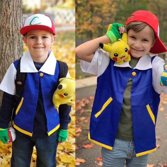 Pokemon Ash Ketchum Cosplay Costume Set – Jacket, Hat & Gloves Trainer Outfit