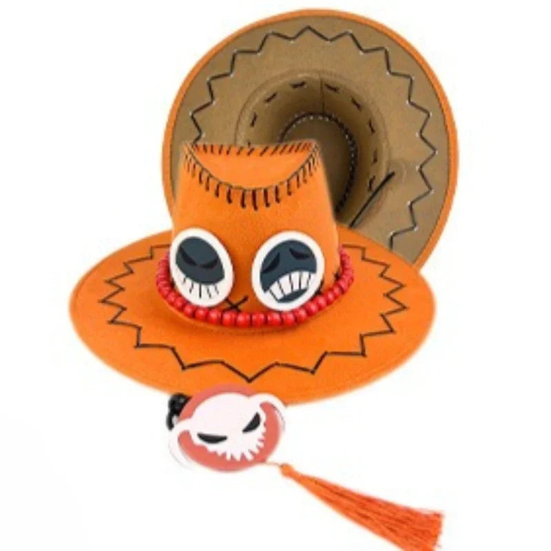 One Piece Portgas D. Ace Cowboy Hat – Cosplay Sun Hat with Smile & Frown Badges