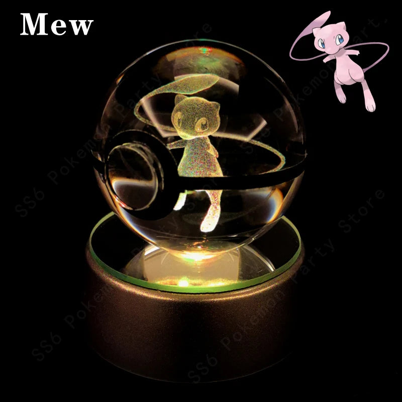 Pokémon 3D Engraved Crystal Ball LED Night Light – Glowing Pokeball Orb Lamp