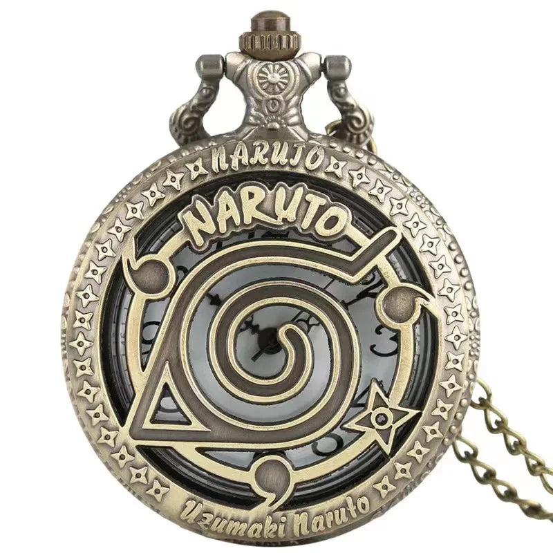 Naruto Vintage Bronze Quartz Pocket Watch – Anime Flip Cover Pendant Watch