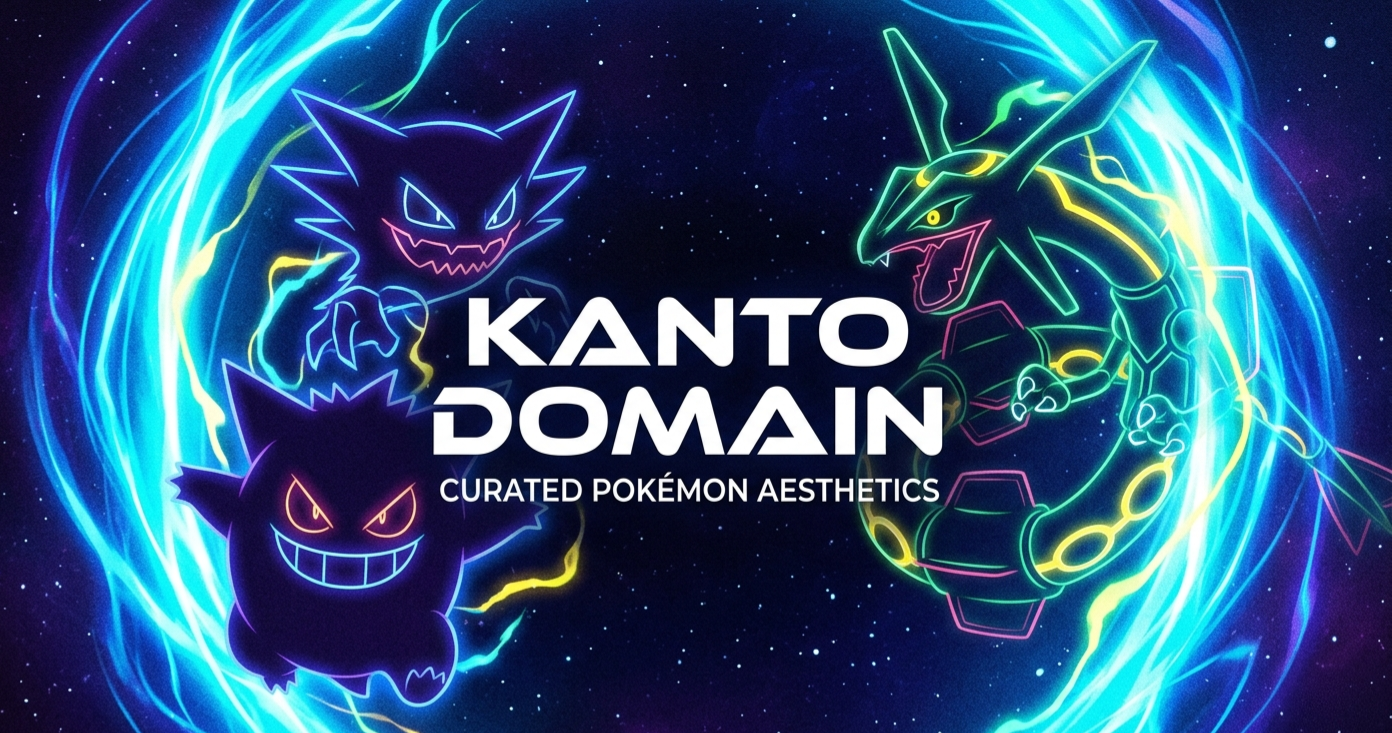 Kanto Domain collection banner featuring legendary Pokémon artifacts and curated anime gear.