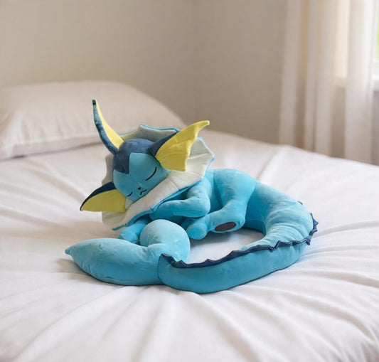 Jumbo 50cm sleeping Vaporeon plush on a bed - Kanto Domain oversized anime pillow