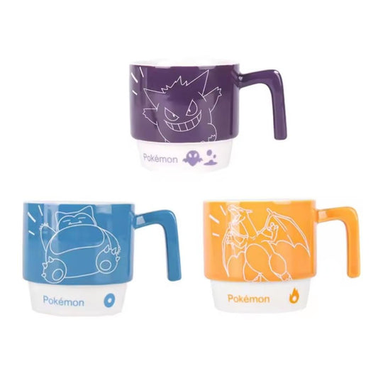 The Kanto Totem 3-piece stackable ceramic mug set featuring Gengar, Snorlax, and Charizard.