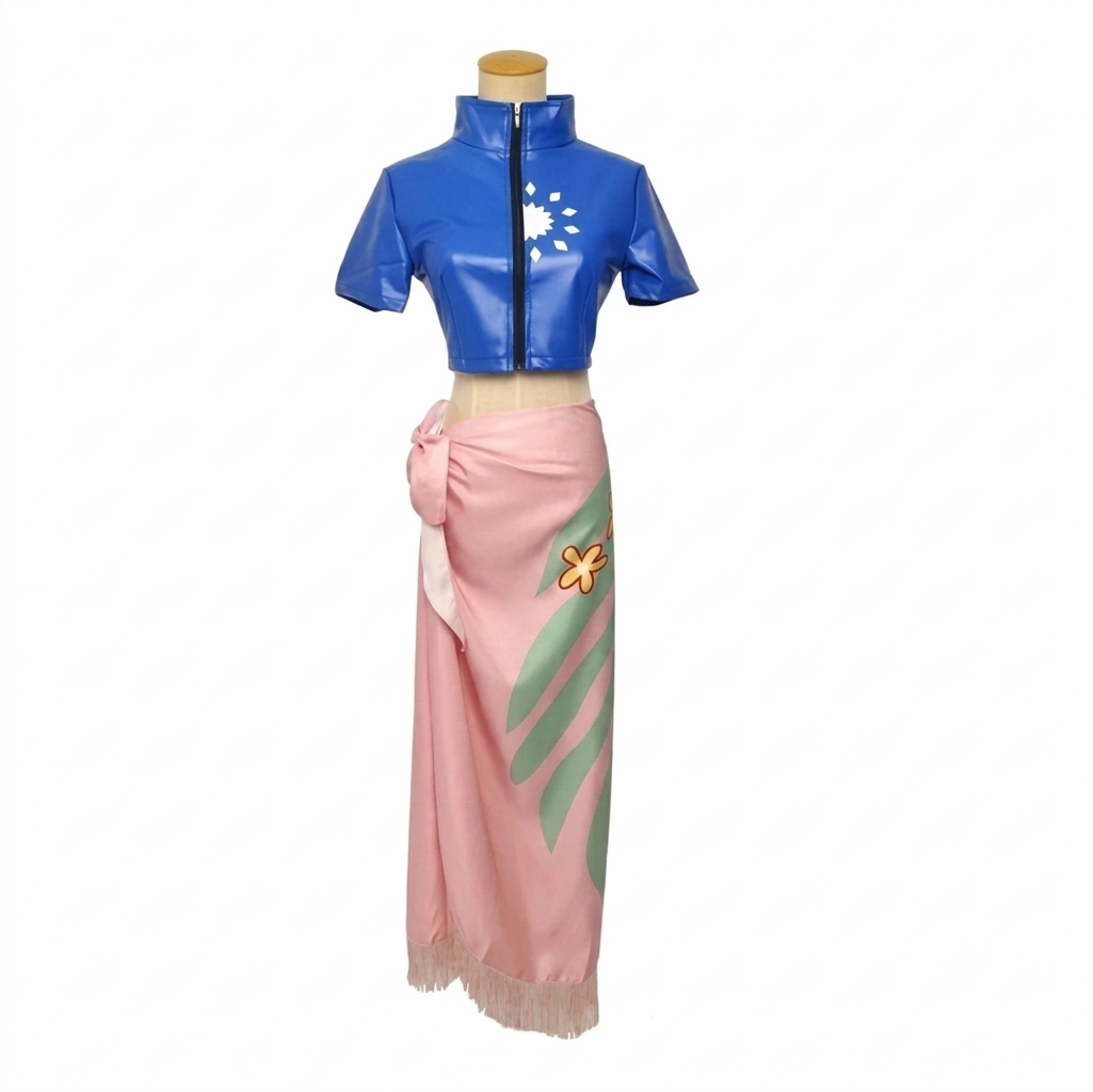 One Piece Nico Robin Cosplay Outfit Set – Dress, Wrap Skirt, Glasses & Wig