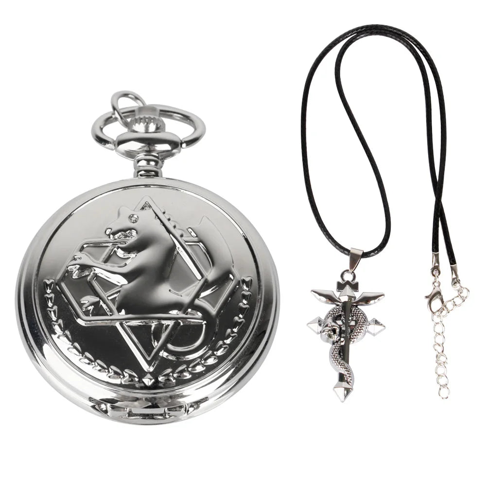Fullmetal Alchemist State Alchemist Pocket Watch Set – Vintage Quartz Necklace Clock Box Set