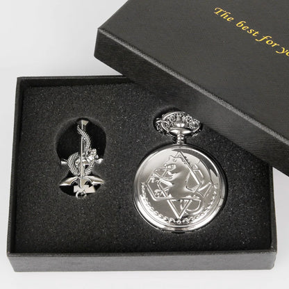 Fullmetal Alchemist State Alchemist Pocket Watch Set – Vintage Quartz Necklace Clock Box Set