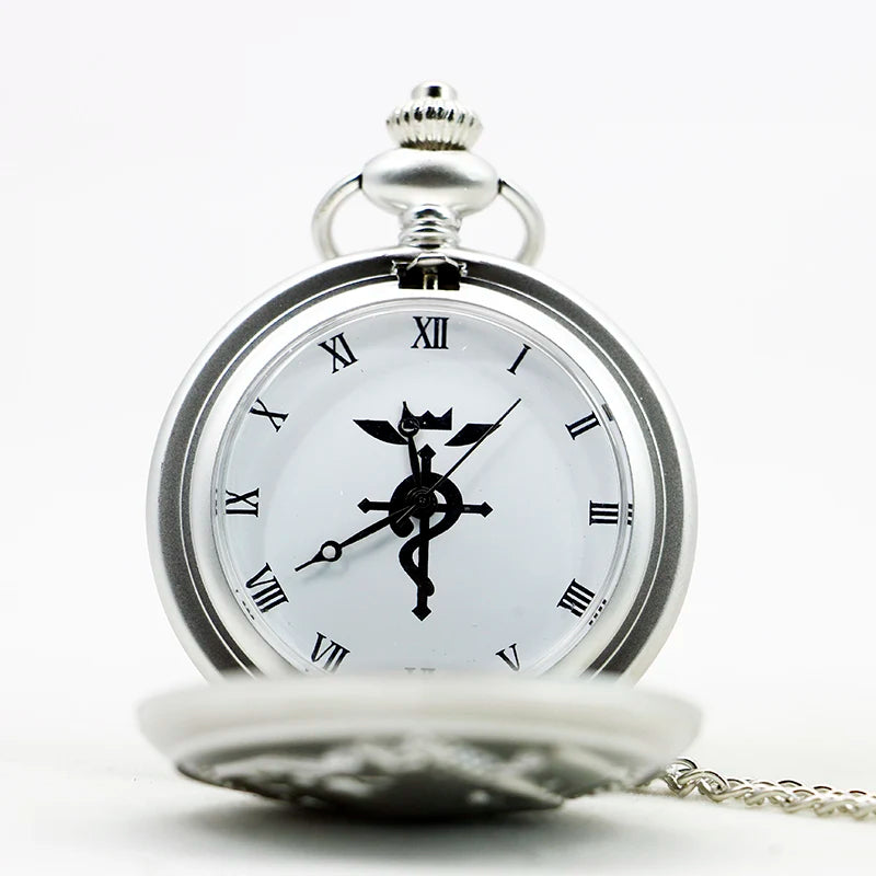 Fullmetal Alchemist Flamel Crest Pocket Watch – Antique Silver Quartz Necklace