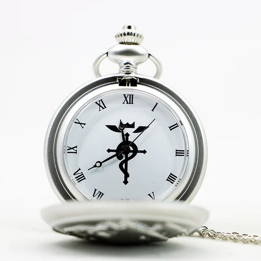 Fullmetal Alchemist Flamel Crest Pocket Watch – Antique Silver Quartz Necklace