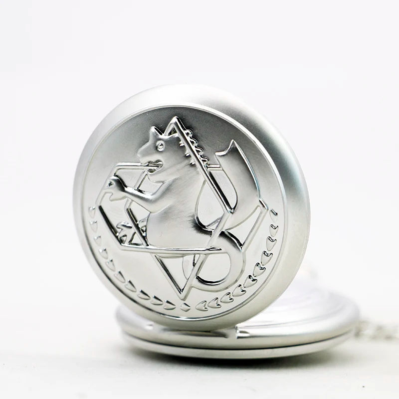 Fullmetal Alchemist Flamel Crest Pocket Watch – Antique Silver Quartz Necklace