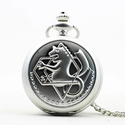 Fullmetal Alchemist Flamel Crest Pocket Watch – Antique Silver Quartz Necklace