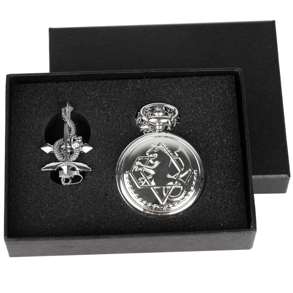 Fullmetal Alchemist State Alchemist Pocket Watch Set – Vintage Quartz Necklace Clock Box Set