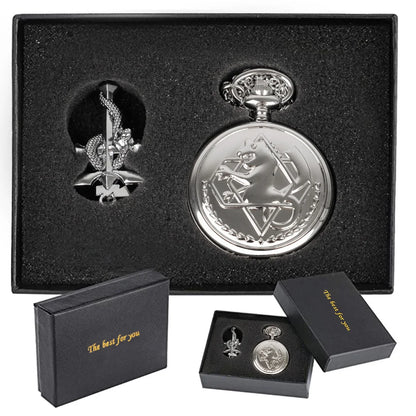 Fullmetal Alchemist State Alchemist Pocket Watch Set – Vintage Quartz Necklace Clock Box Set