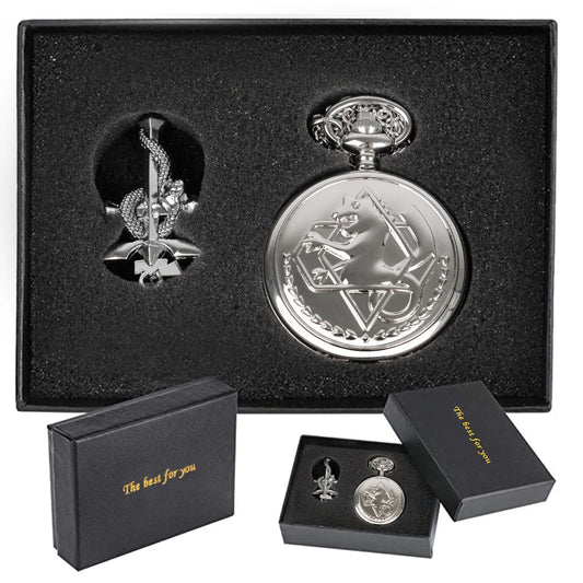 Fullmetal Alchemist State Alchemist Pocket Watch Set – Vintage Quartz Necklace Clock Box Set