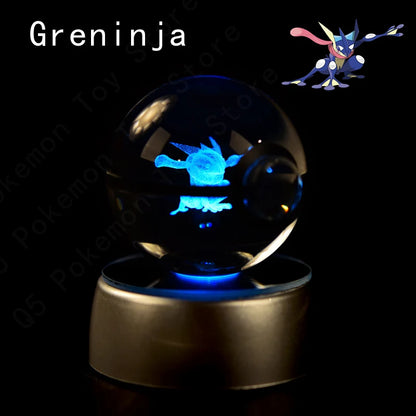 Pokémon 3D Engraved Crystal Ball LED Night Light – Glowing Pokeball Orb Lamp