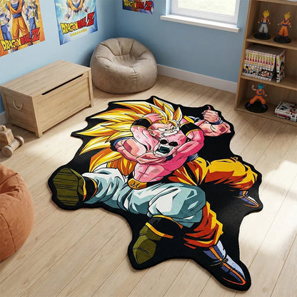 Majin Buu vs Goku Super Saiyan 3 anime area rug for bedroom decor, high-definition battle scene graphic on non-slip round carpet.