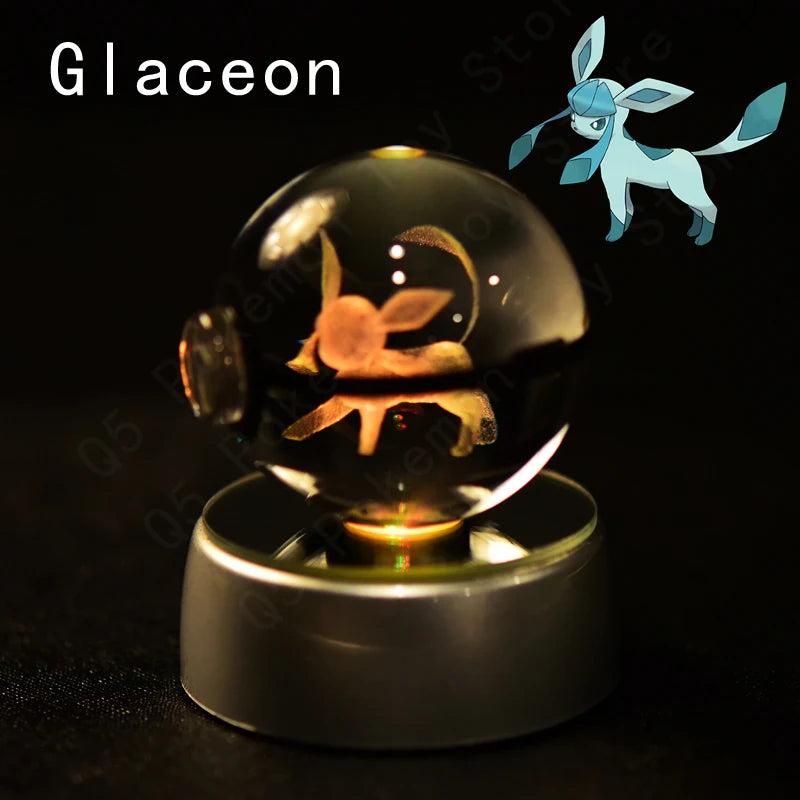 Pokémon 3D Engraved Crystal Ball LED Night Light – Glowing Pokeball Orb Lamp