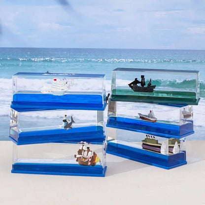 One Piece Floating Ship Liquid Wave Bottle – Thousand Sunny & Going Merry Desk Ornament