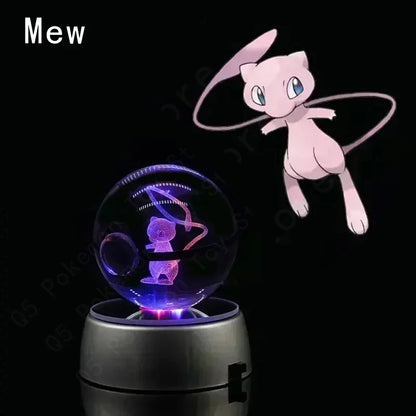 Pokémon 3D Engraved Crystal Ball LED Night Light – Glowing Pokeball Orb Lamp