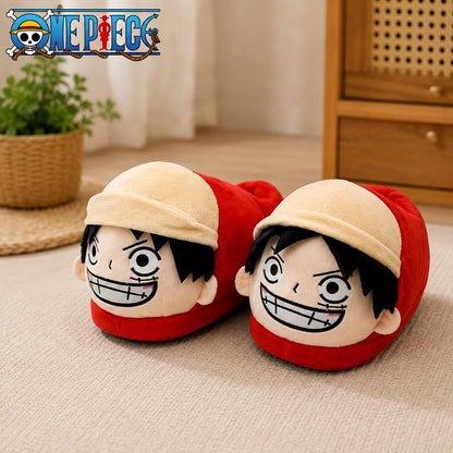 One Piece Anime Plush Slippers – Luffy, Zoro & Chopper Indoor Warm Winter House Shoes