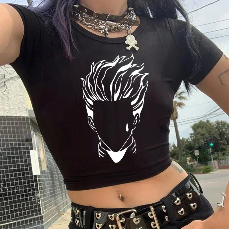 Hunter x Hunter Anime Graphic Crop Top – Y2K Harajuku Women's Short Sleeve Tee