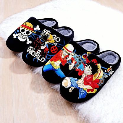 One Piece Anime Plush Slippers – Luffy & Zoro Warm Indoor Winter Shoes