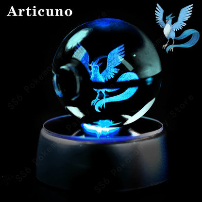 Pokémon 3D Engraved Crystal Ball LED Night Light – Glowing Pokeball Orb Lamp