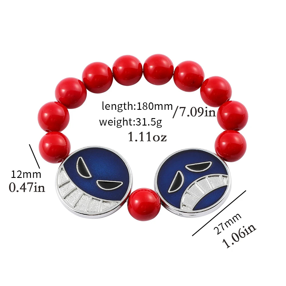 One Piece Portgas D. Ace Red Bead Necklace & Bracelet Set – Cosplay Jewelry