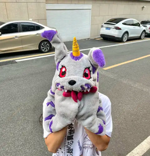 Digimon Gabumon Plush Hooded Hat – Anime Cosplay Scarf & Gloves Combo Set