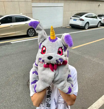 Digimon Gabumon Plush Hooded Hat – Anime Cosplay Scarf & Gloves Combo Set