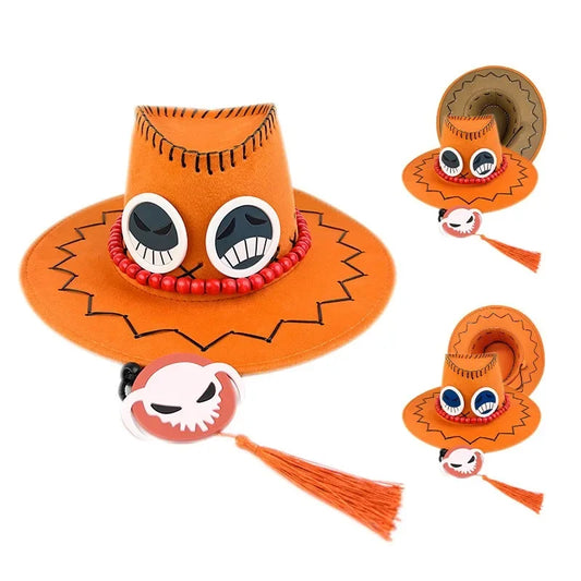 One Piece Portgas D. Ace Cowboy Hat – Cosplay Sun Hat with Smile & Frown Badges