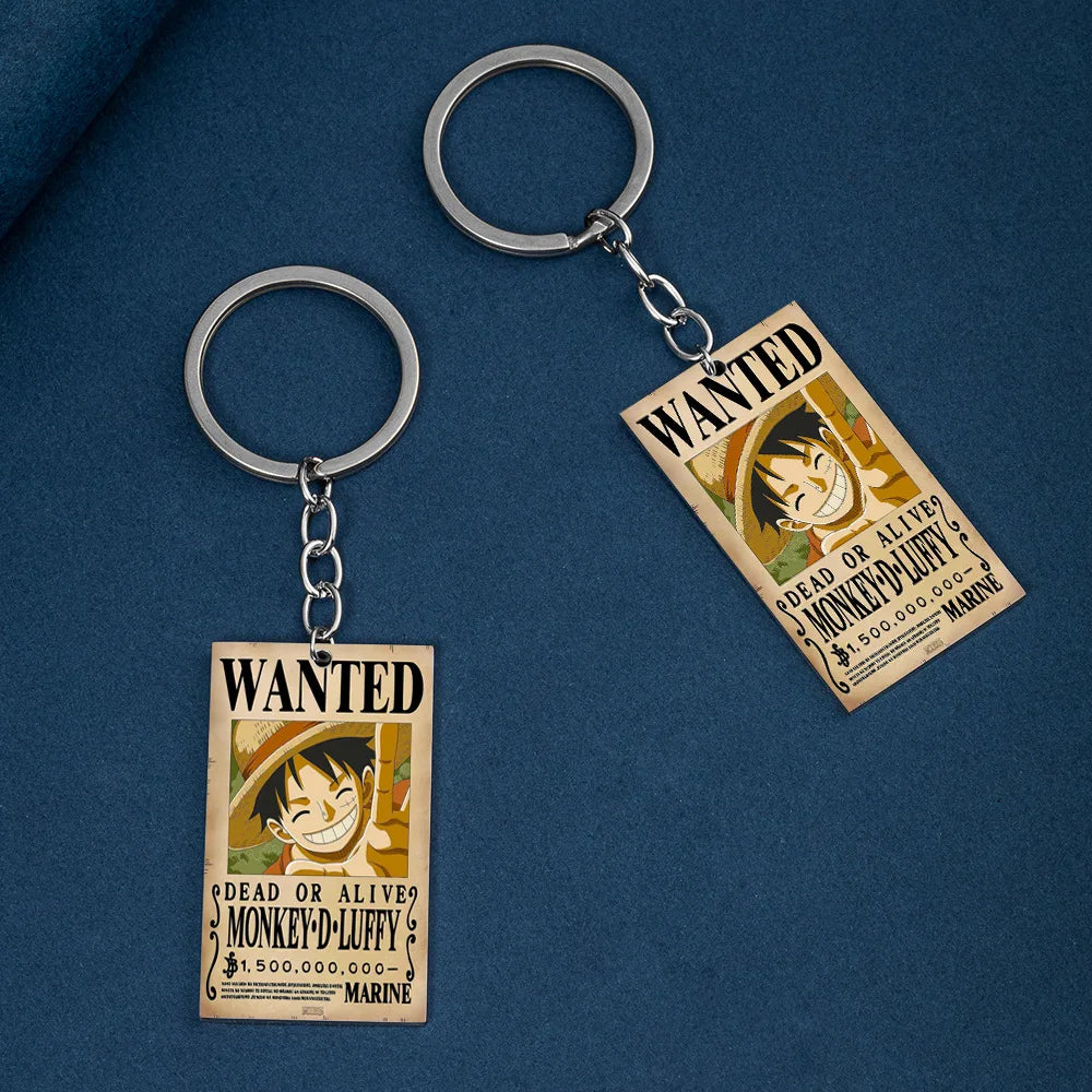 One Piece Wanted Poster Metal Keychain – Alloy Anime Keyring