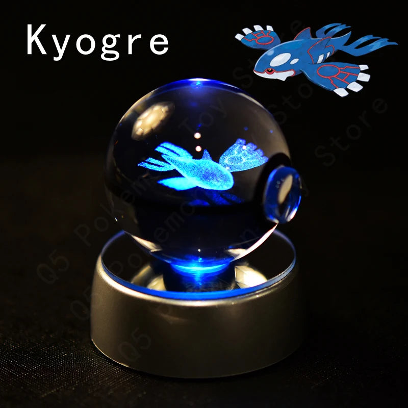 Pokémon 3D Engraved Crystal Ball LED Night Light – Glowing Pokeball Orb Lamp