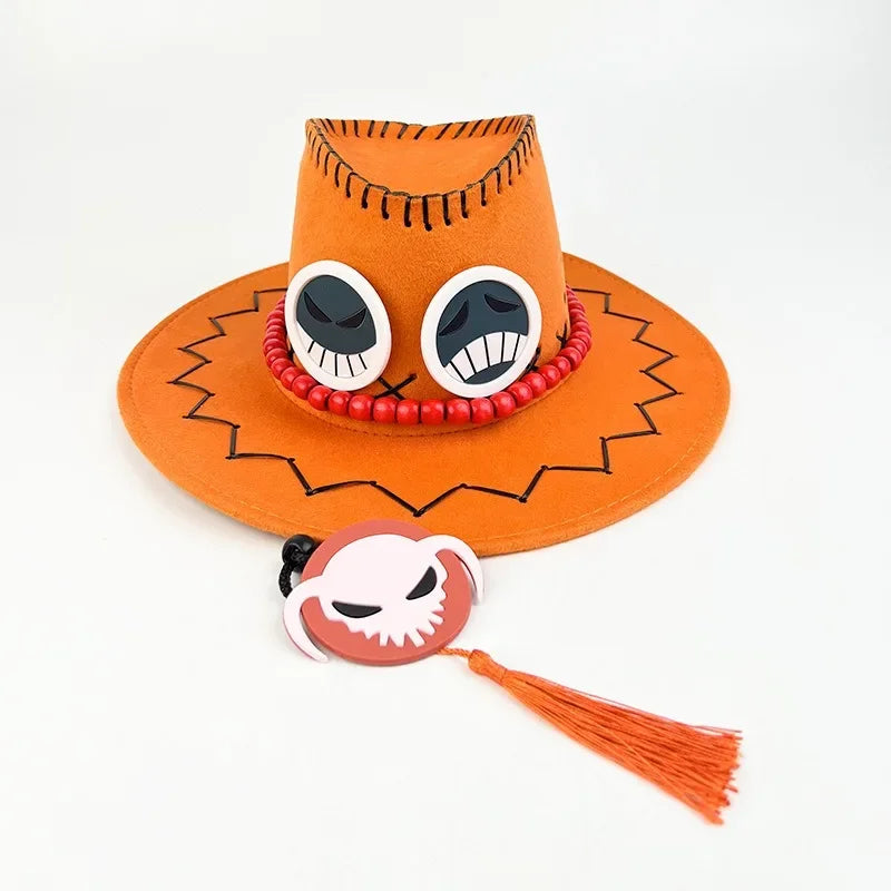 One Piece Portgas D. Ace Cowboy Hat – Cosplay Sun Hat with Smile & Frown Badges