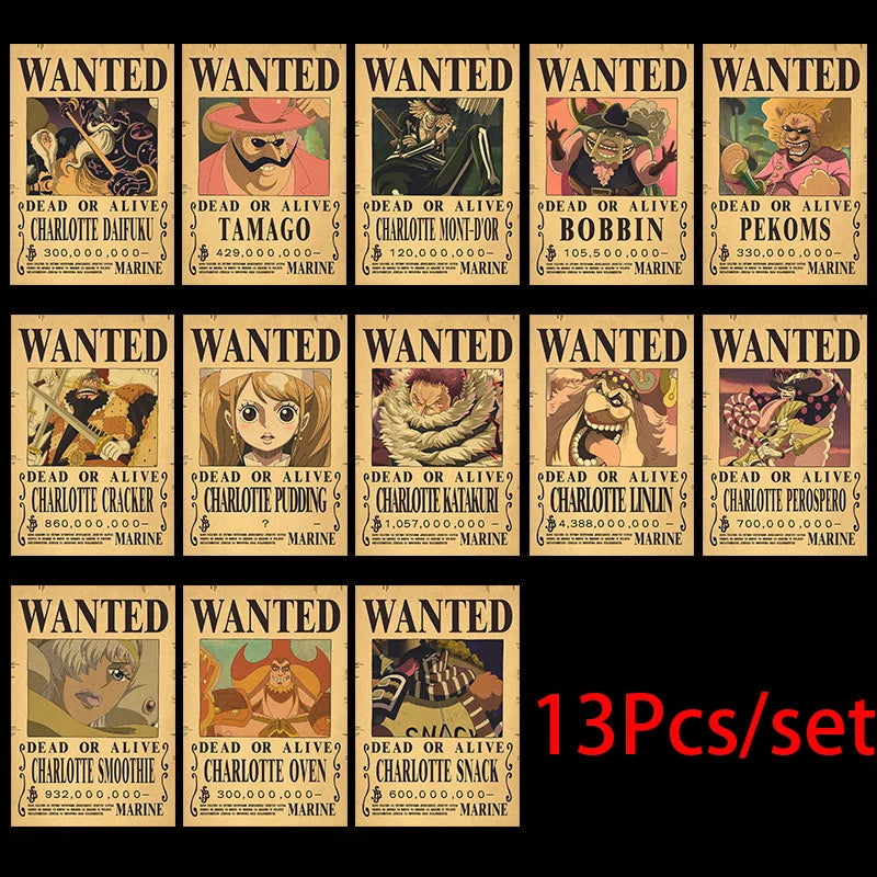 One Piece Wanted Posters Set (10-Pack) – Vintage Kraft Paper Wall Art