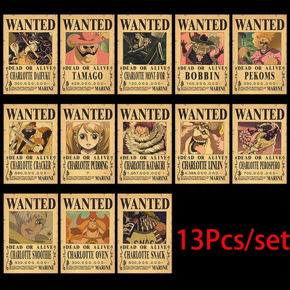 One Piece Wanted Posters Set (10-Pack) – Vintage Kraft Paper Wall Art