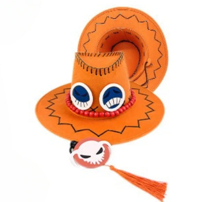 One Piece Portgas D. Ace Cowboy Hat – Cosplay Sun Hat with Smile & Frown Badges