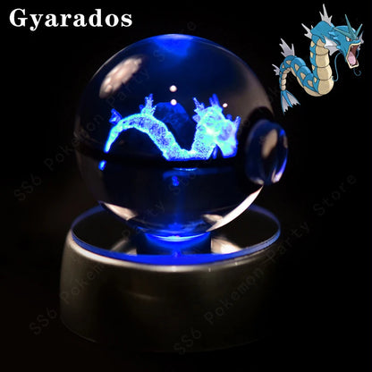 Pokémon 3D Engraved Crystal Ball LED Night Light – Glowing Pokeball Orb Lamp