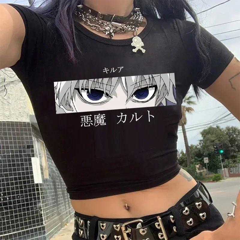 Hunter x Hunter Anime Graphic Crop Top – Y2K Harajuku Women's Short Sleeve Tee