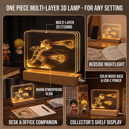 One Piece Luffy 3D Multilayer Acrylic LED Lamp – Dynamic Motion Effect Night Light