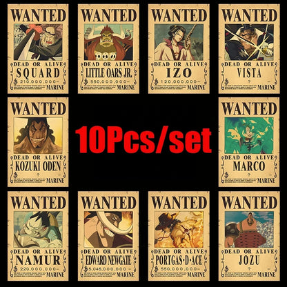 One Piece Wanted Posters Set (10-Pack) – Vintage Kraft Paper Wall Art