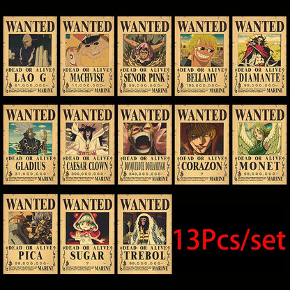 One Piece Wanted Posters Set (10-Pack) – Vintage Kraft Paper Wall Art