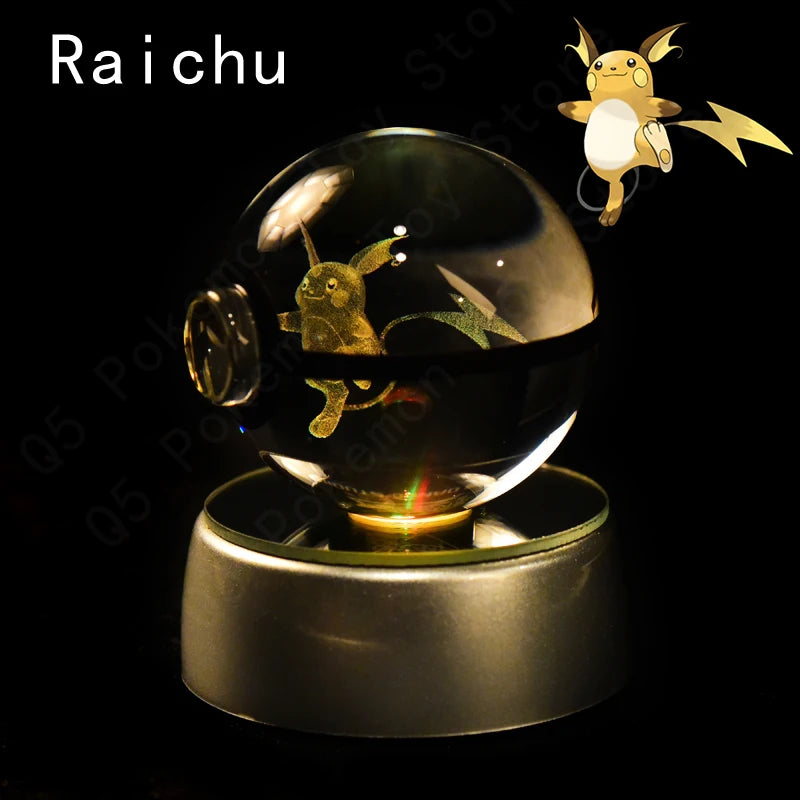 Pokémon 3D Engraved Crystal Ball LED Night Light – Glowing Pokeball Orb Lamp
