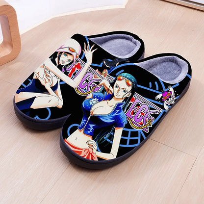 One Piece Anime Plush Slippers – Luffy & Zoro Warm Indoor Winter Shoes