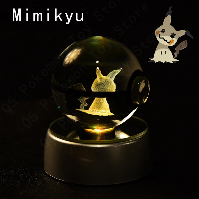 Pokémon 3D Engraved Crystal Ball LED Night Light – Glowing Pokeball Orb Lamp