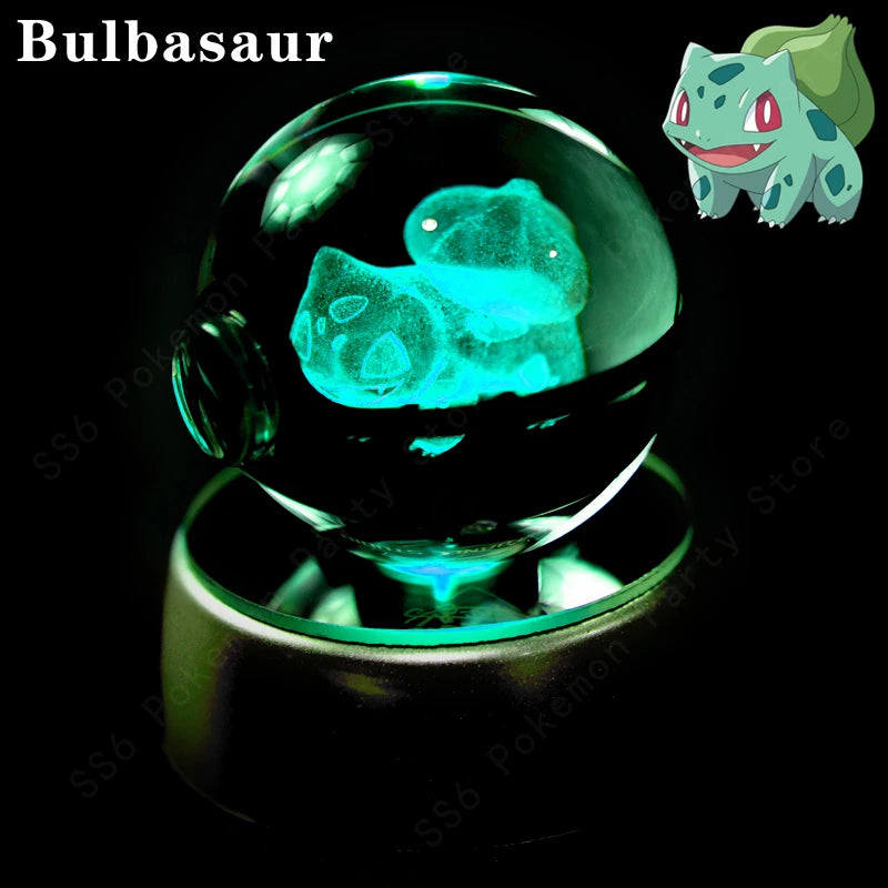 Pokémon 3D Engraved Crystal Ball LED Night Light – Glowing Pokeball Orb Lamp
